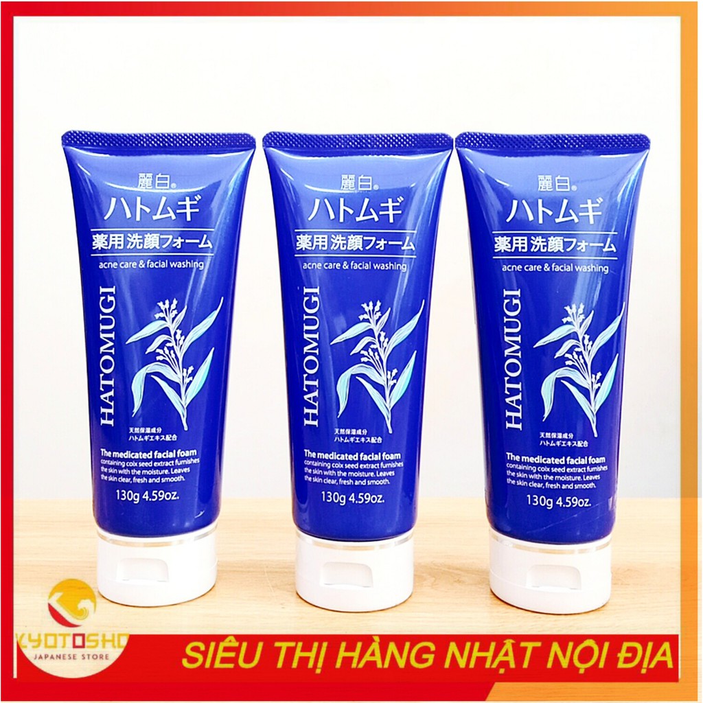 Sữa Rửa Mặt Ngừa Mụn, Sáng Da Reihaku Hatomugi Acne Care & Facial Washing Foam 130g - Chai Xanh