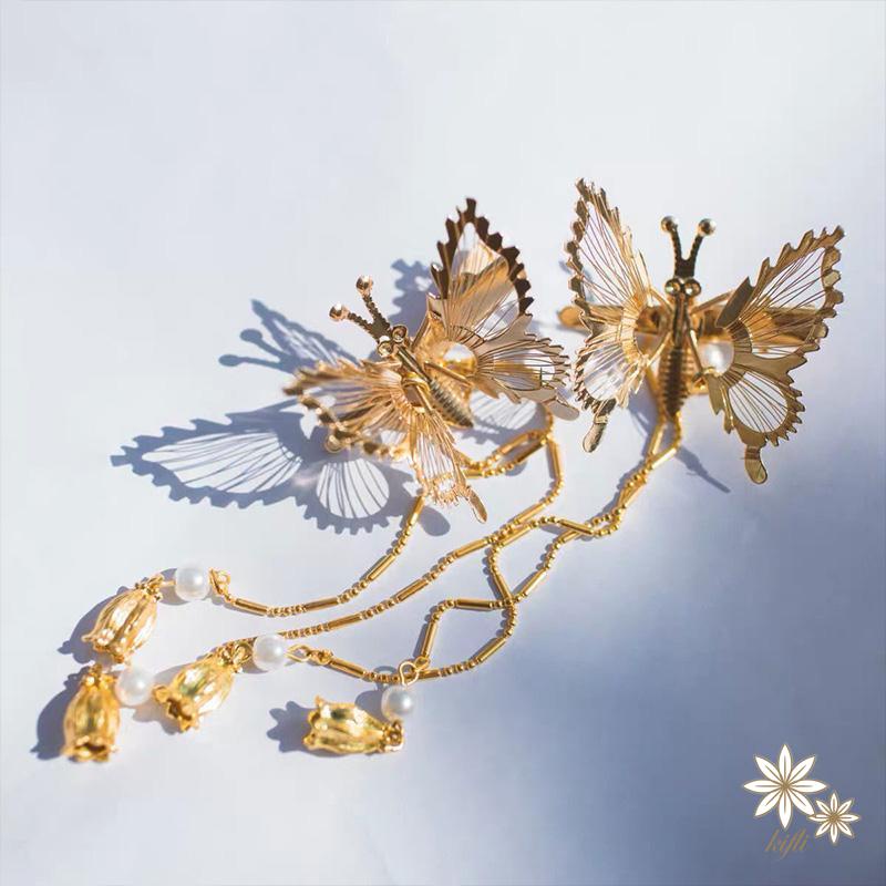 【Kifli】Kẹp tóc nữ hình bướm phối tua rua nhỏ gọn thời trang Hàn Quốc 2022