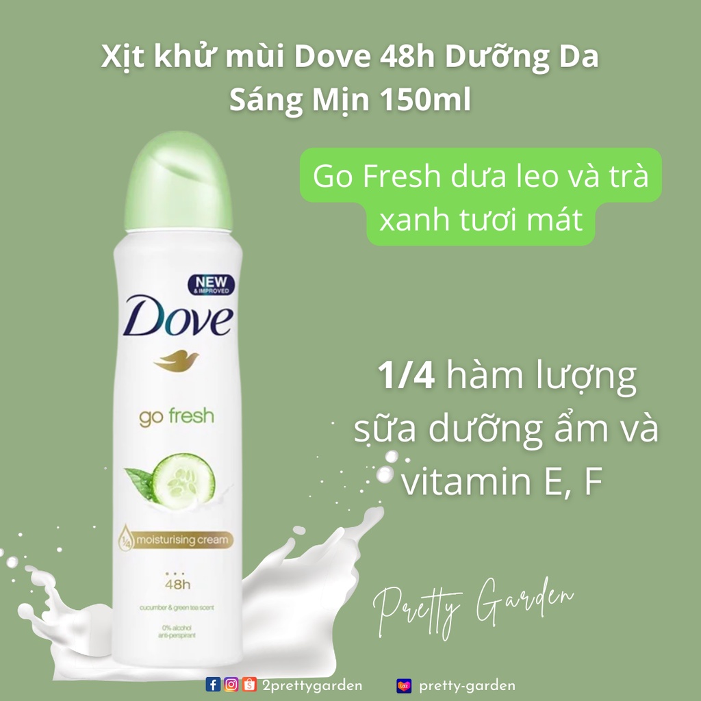 Xịt khử mùi Dove 48h Dưỡng Da Sáng Mịn 150ml UK