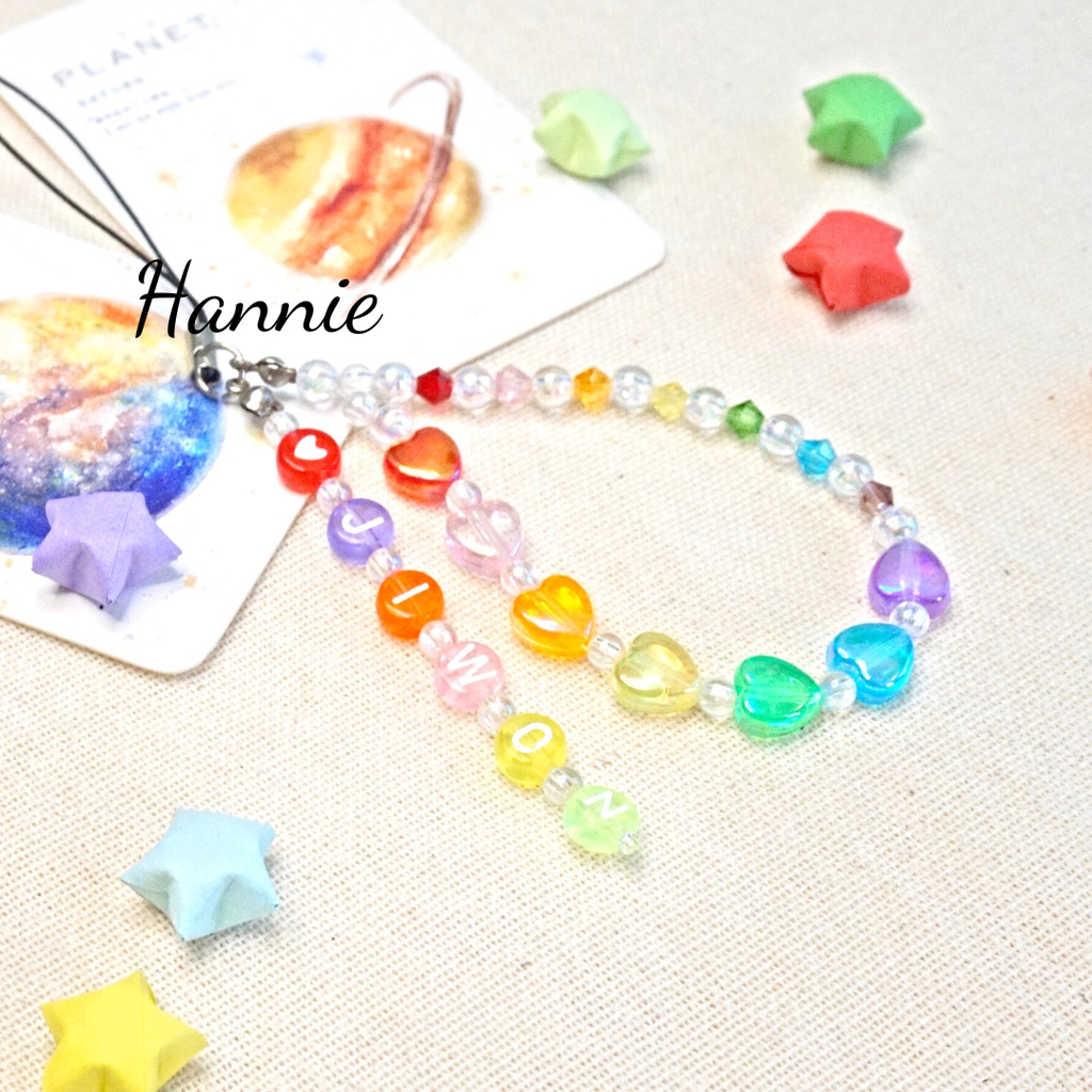 Móc khóa pha lê cầu vồng trái tim ngôi sao custom tên - Phụ kiện dây treo điện thoại túi xách balo chìa khóa handmade