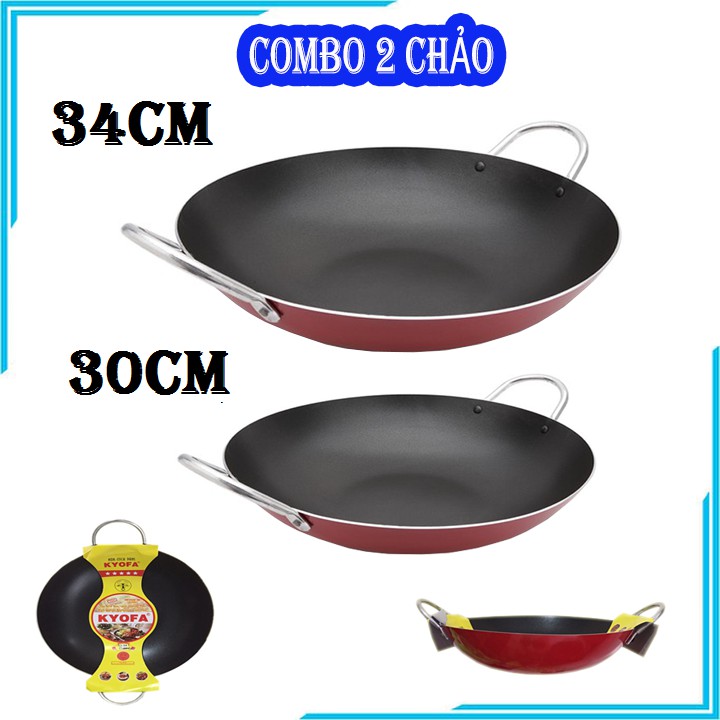 [ảnh thật] BỘ 2 CHẢO CHỐNG DÍNH SÂU LÒNG 2 QUAI SIZE 34cm VÀ 22cm - CHẢO CHỐNG DÍNH CHIÊN XÀO CAO CẤP