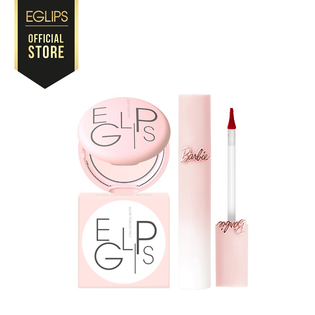 Combo Glow Barbie - 1 Phấn Phủ Eglips Glow Powder Pact 9g + 1 Son kem lì Eglips x Barbie 4.3g - Eglips Official Store