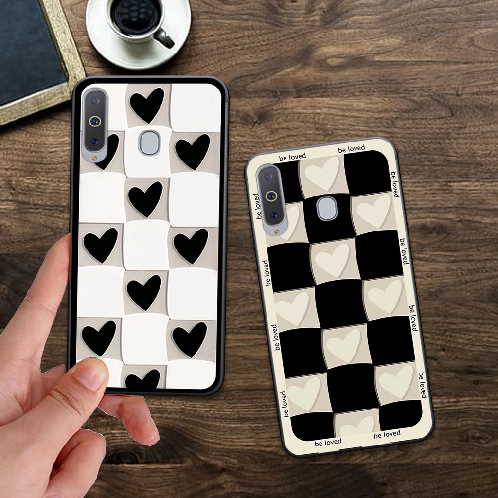 Ốp Samsung A8s / A9 2019 in hình trái tim caro đen trắng , hồng cute xinh xắn dễ thương