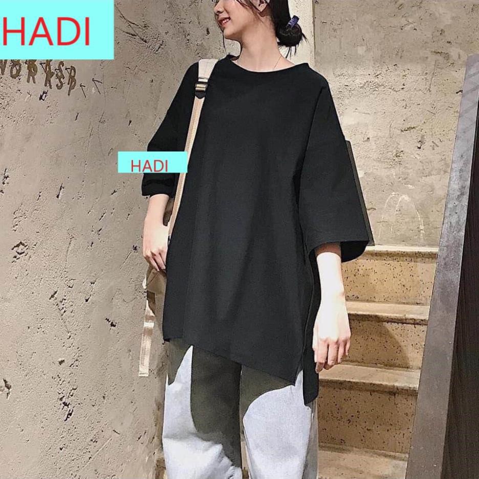ÁO THUN NAM NỮ UNISEX FORM RỘNG TRƠN XẺ TÀ LỆCH CAO CẤP HADI CHẤT VẢI DÀY, KHÔNG XÙ, RỘNG RA MÀU ྇