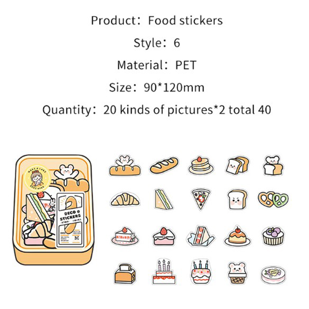 Set 40 Miếng Dán Trang Trí Hình Thức Ăn Xinh Xắn