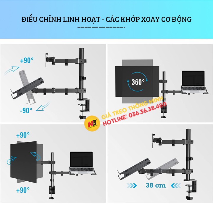 Giá Treo Màn Hình Kèm Giá Đỡ Laptop M074 - ErgoTek EZ4  / Tay Treo Màn Hình 17 - 32 Inch Và Laptop 10 - 17 Inch