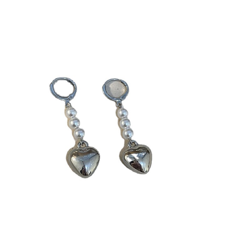 Đôi khuyên tai hình trái tim đính ngọc trai giả thời trang cho nữ