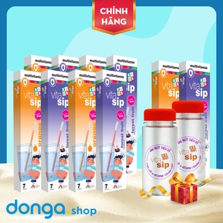 Vitasip -Ống hút vitamin tổng hợp, bổ súng 14 vitamin và khoáng chất - Combo mua 8 hộp tặng 02 hộp +2 chai đựng nước
