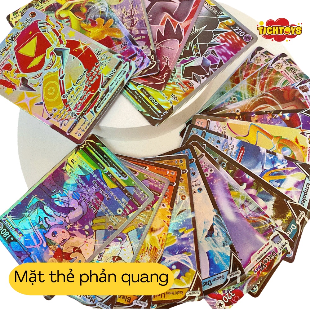 Hộp 160 Thẻ Bài Pokemon TCG Bóng Bộ Thẻ Kim Loại Vàng Bạc Đen Pokemon