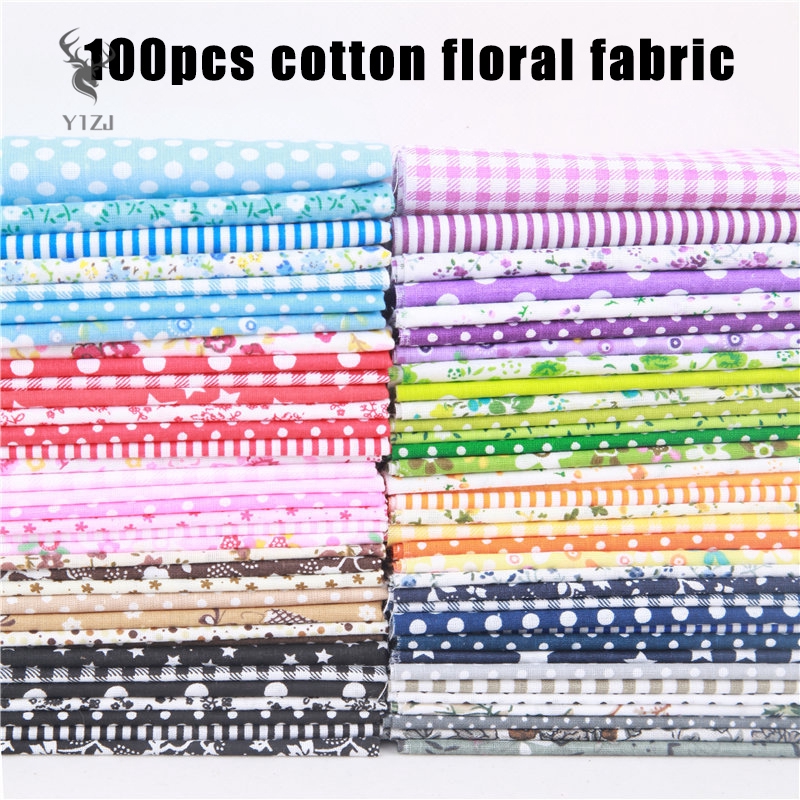 Set 100 Miếng Vải Cotton In Họa Tiết Xinh Xắn Dùng Để May Vá