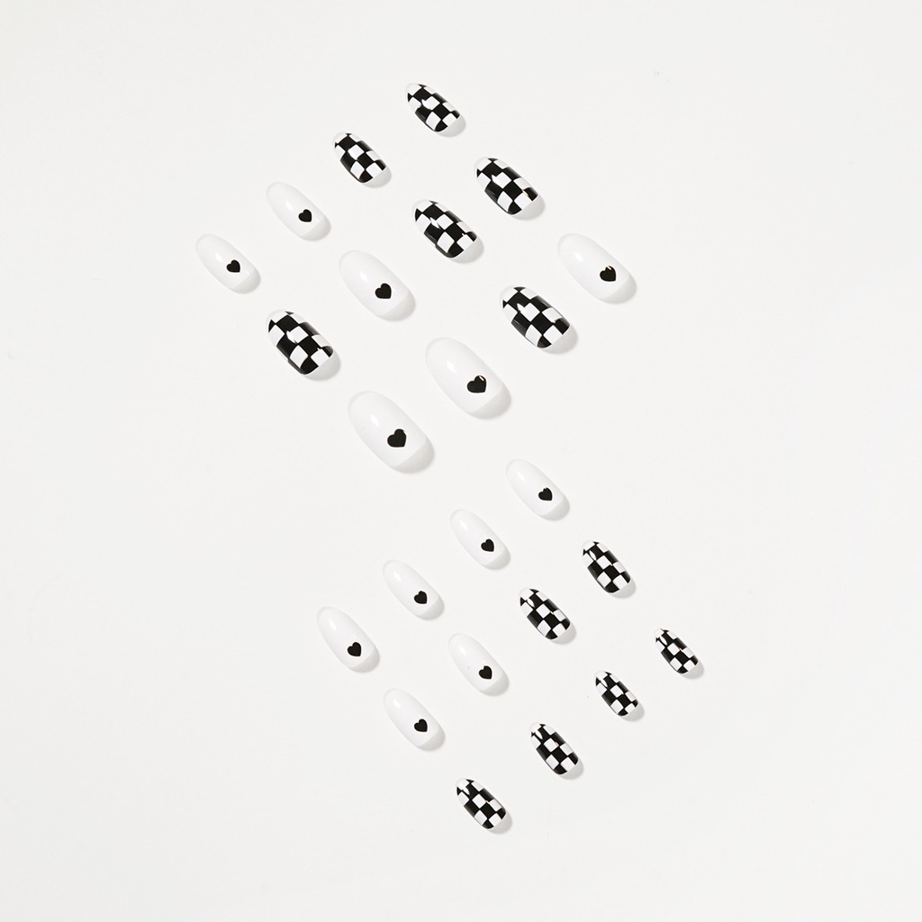 Set 24 móng tay giả phối màu trắng đen phong cách ngọt ngào thời trang