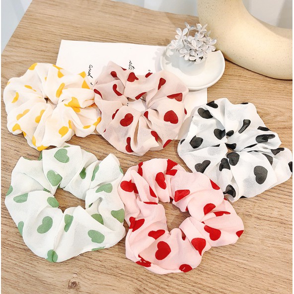 Dây Cột Tóc Vải Scrunchies Trái tim Phong Cách Hàn Quốc Cho Các Bạn Nữ