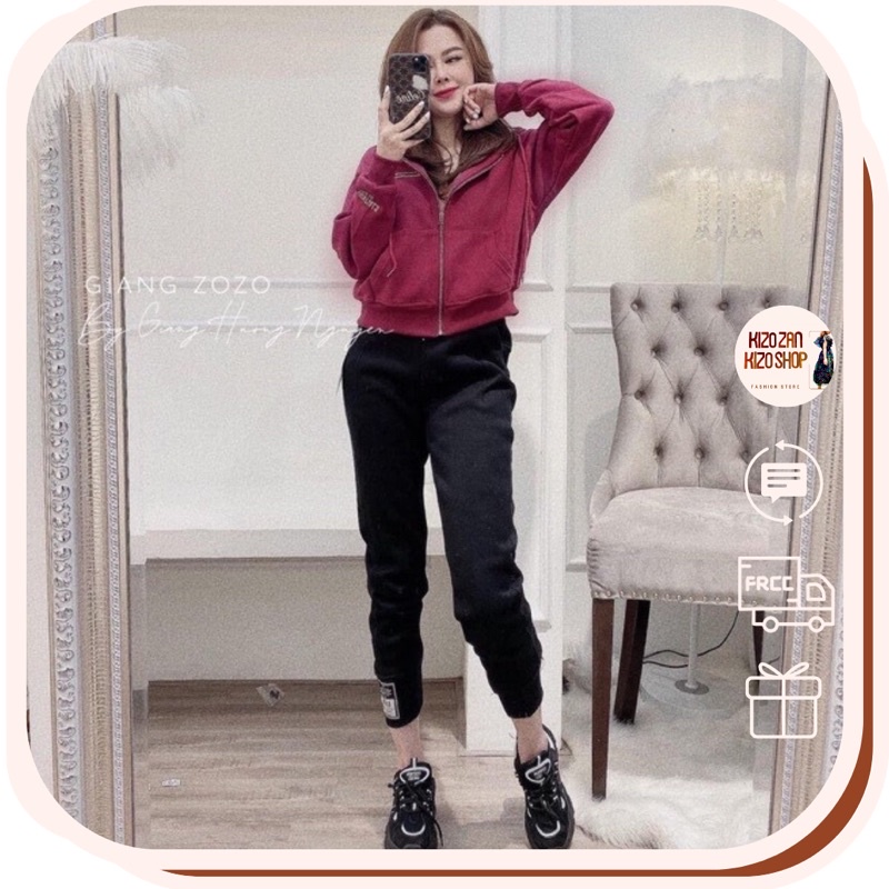 Quần jogger nữ chất nỉ da cá bo gấu cạp chun dây rút hàng đẹp dáng thể thao cá tính 173 Kizoshop
