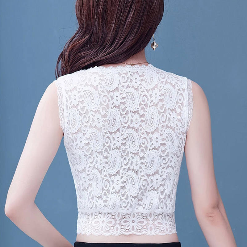 Áo Ren Mỏng Không Tay Cổ Tròn Họa Tiết Hoa Có Thể Tháo Rời Cho Nữ