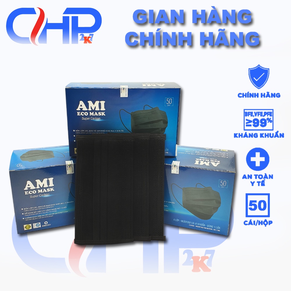 (Giá rẻ) Hộp Khẩu trang 4 lớp màu đen siêu hiếm hộp 50 cái
