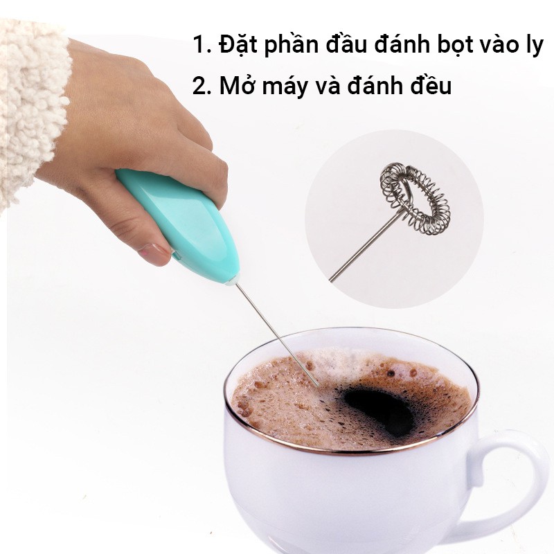 Máy đánh trứng tạo bọt cafe cầm tay mini giúp bạn thực hiện các công việc nhà bếp nhanh chóng tiện lợi, khuấy sữa,...