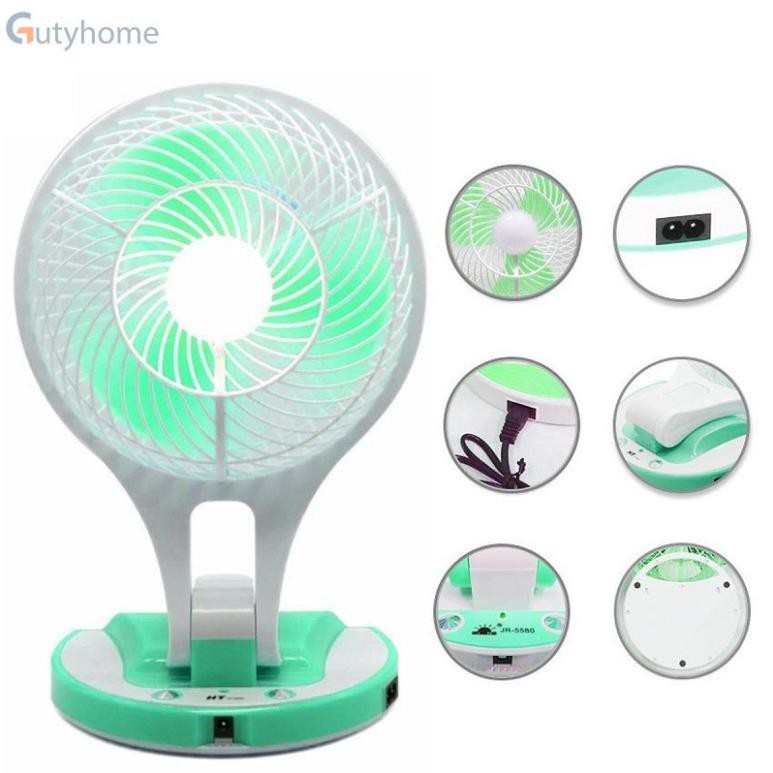 ️Bảo Hành 3 Tháng️ Quạt Mini Để Bàn Sạc Tích Điện Kèm Đèn Led Học Fan HT-5580, Mẫu Mới Nhất 2021