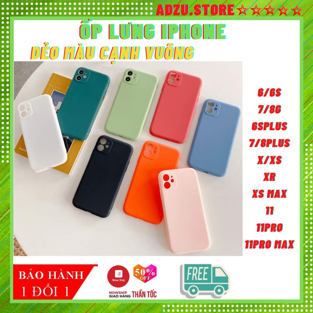Ốp lưng Iphone, ốp dẻo màu cạnh vuông iPhone 6G/6S 6Plus 7/8Plus X/XS 11 11 Pro Max XS Max