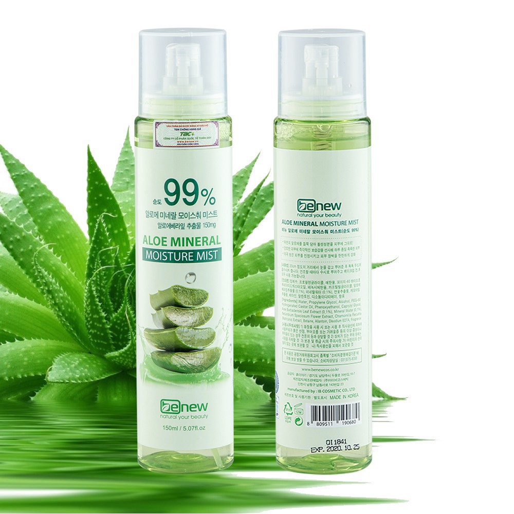 Xịt khoáng cao cấp Benew Aloe Mineral Moisture Mist nhập khẩu chính hãng Hàn Quốc 150ml