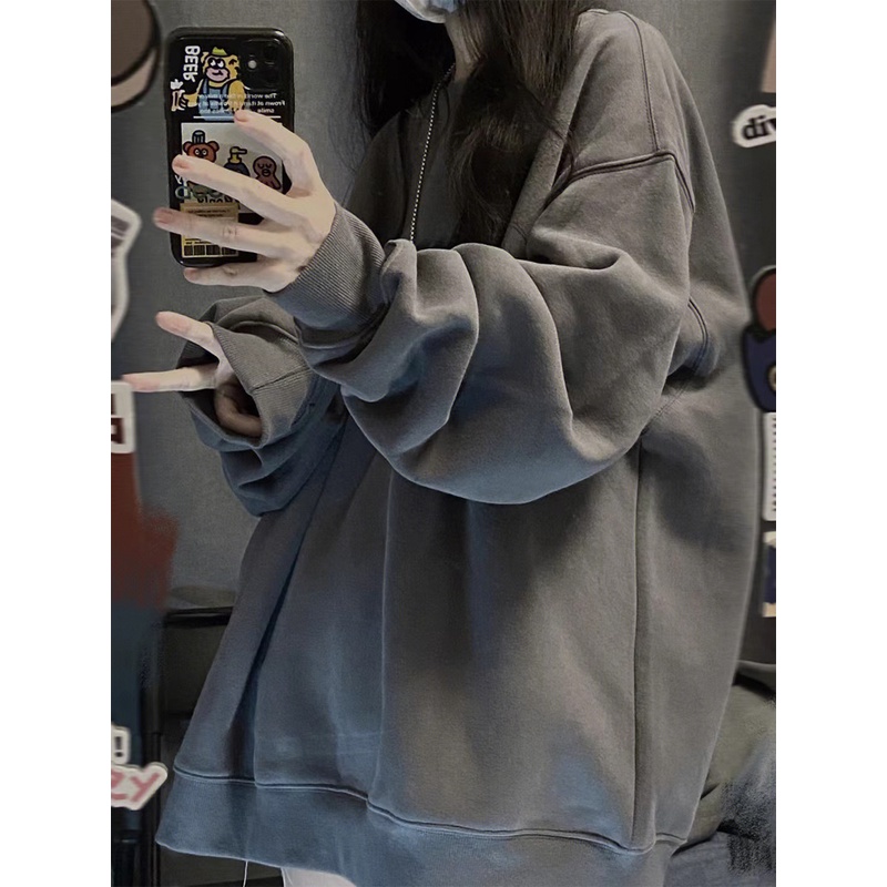 Áo sweater form rộng nữ màu xám 2022, áo nỉ sweater nữ hàng quảng châu