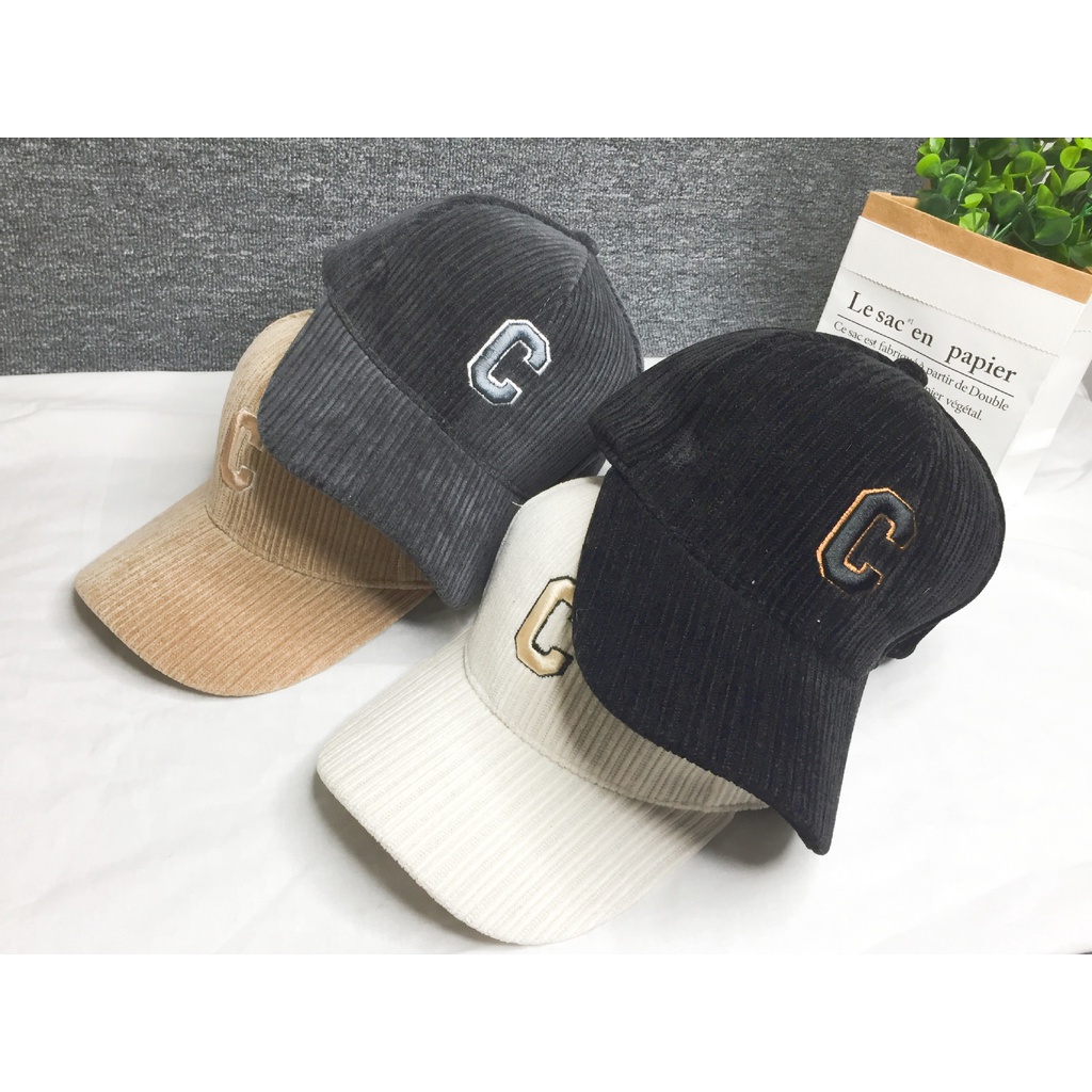 Mũ Lưỡi Trai Nhung Kẻ Thêu Chữ Thời Trang Hàn Quốc