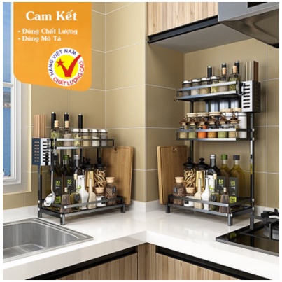 Kệ đựng gia vị 2 tầng và 3 tầng cao cấp sơn đen tĩnh điện