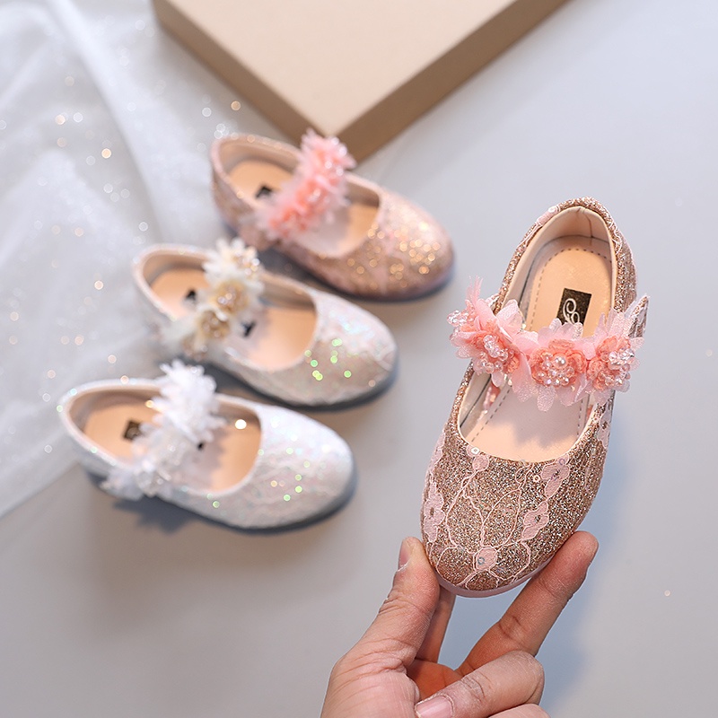 Giày Búp Bê Da Đính Hoa Xinh Xắn Cho Bé 2-8 Tuổi