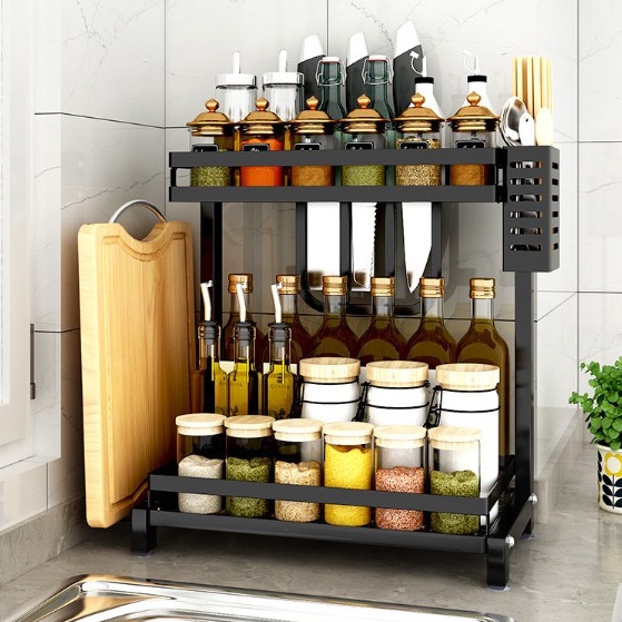 Kệ nhà bếp đa năng inox sơn tĩnh điện siêu chắc chắn, Kệ gia vị nhà bếp đa năng 3 tầng