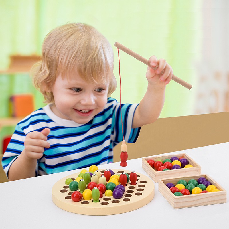 Đồ chơi giáo dục montessori cho bé TUBITOYS, Bộ câu cá gắp bi học giờ cao cấp