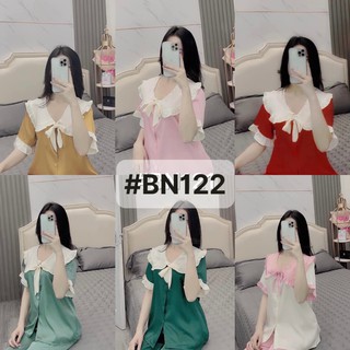 BỘ LỤA MẶC NHÀ NỮ CỔ BÈO QUẦN LỬNG TRÊN GỐI CỰC XINH BN122