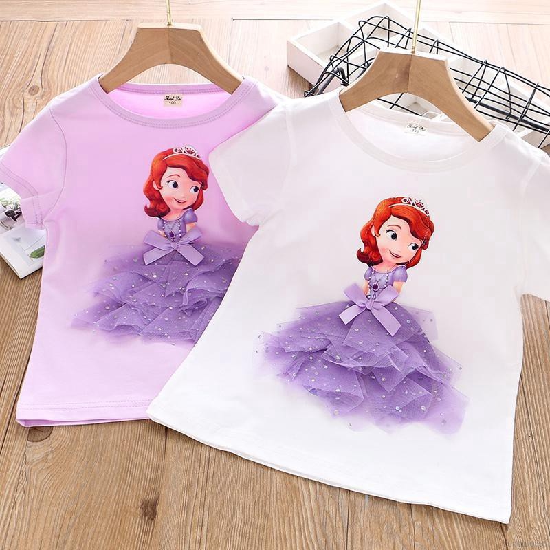 ruiaike  Summer Baby Girls Short Sleeve Shirts Cartoon Frozen Pattern Casual T-Shirts O neck Basic Tee 2-7 Years