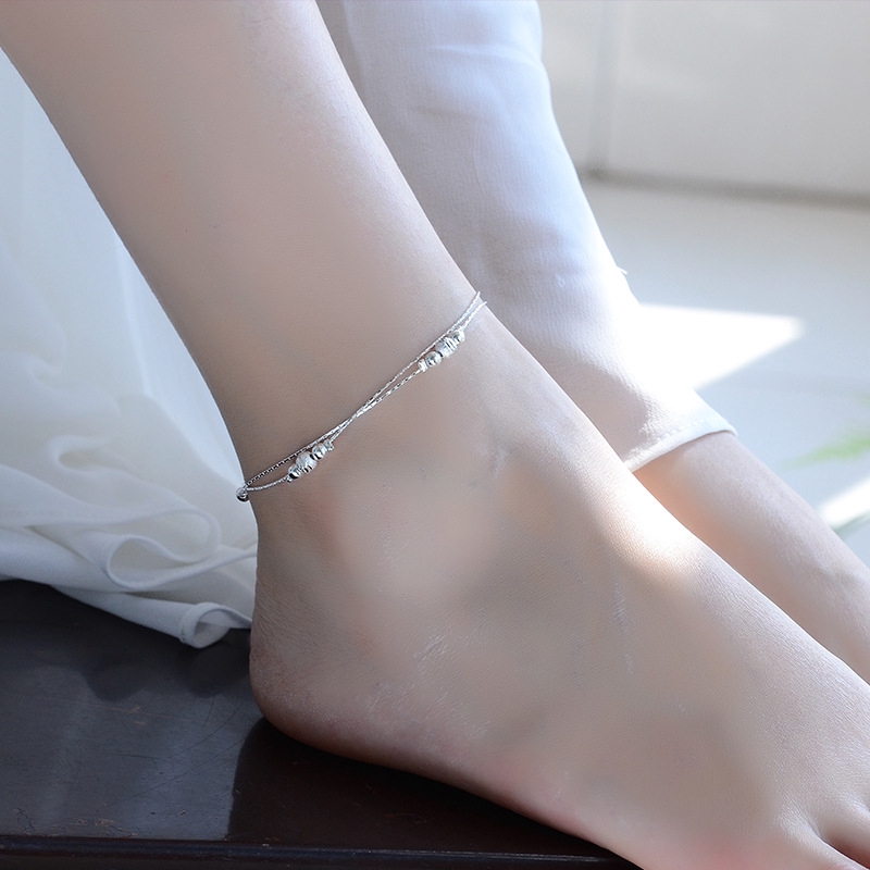 Bộ Trang Sức Bạc Theo Phong Cách Hàn Quốc 2 Lớp Vòng Tay Mắt Cá Chân