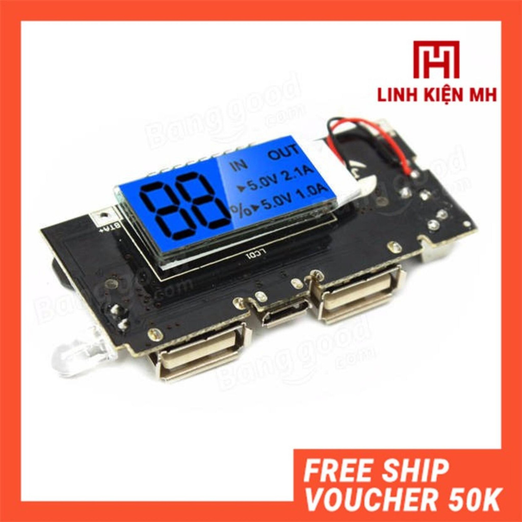 Mạch Sạc Pin Dự Phòng 18650 V4 2 Cổng Ra, Hiển Thị LCD - Có Bảo Vệ