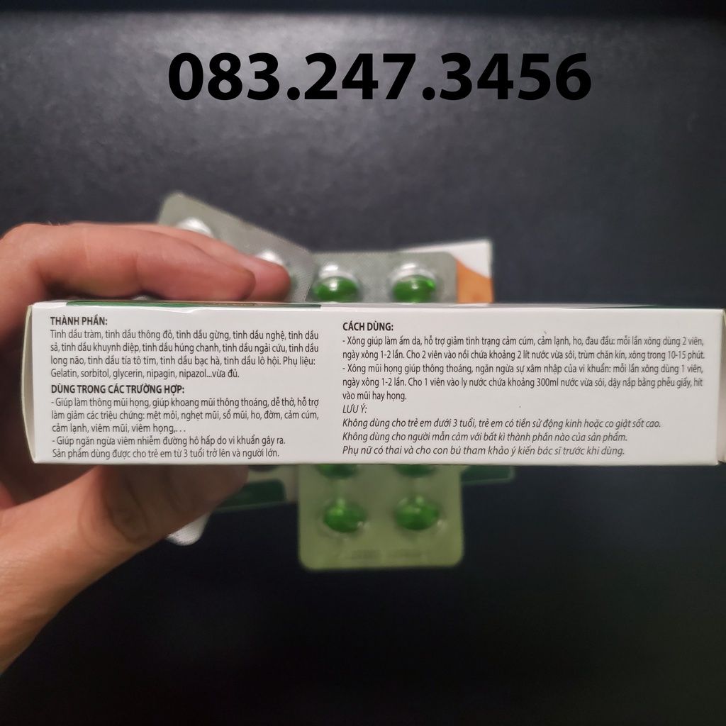 Viên xông Hương tràm bạc hà ,khuynh diệp ,ngải cứu,tía tô hộp 20 viên , mix bất kì các loại