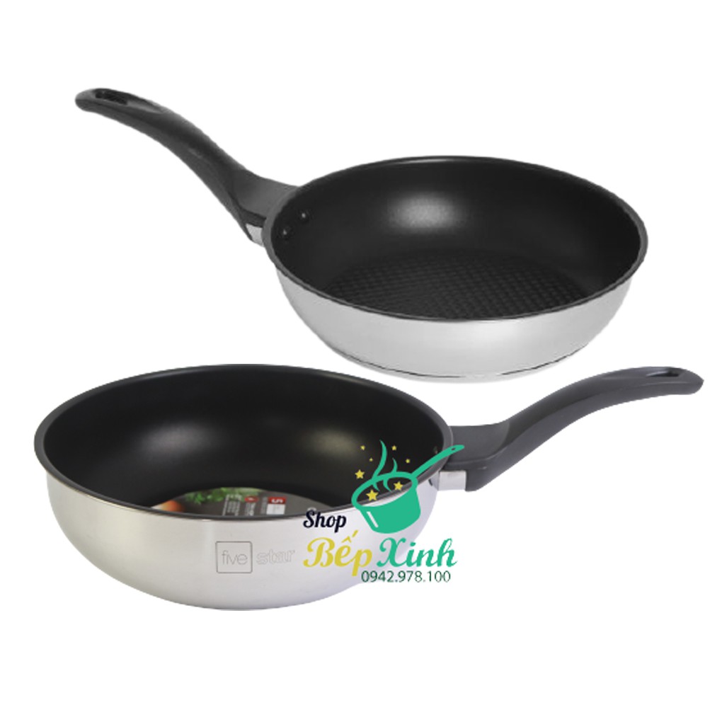 Bộ 2 chảo chống dính bếp từ Fivestar 24cm / 26cm / 28cm ( chảo chiên &amp; chảo sâu lòng ) , tặng 1 sạn dừa