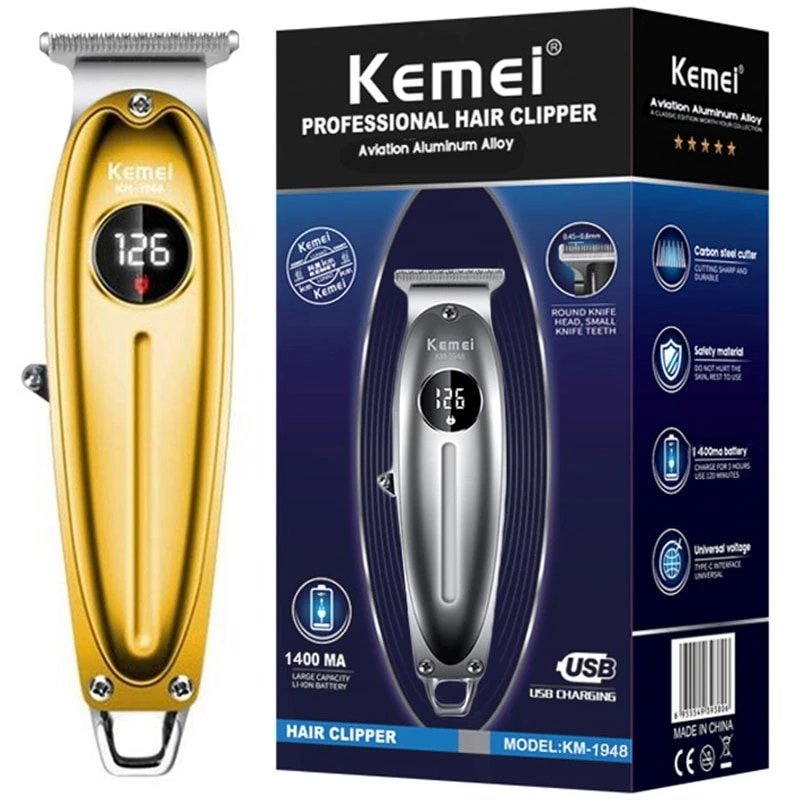 Tông đơ chấn viền cắt tóc đa năng kemei KM-1948 màu vàng đẹp cắt ngọt cho thợ hay SPA