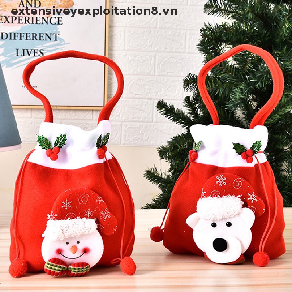 1 Túi Đựng Kẹo Vải Lanh In Hình Ông Già Noel Giáng Sinh Tinh Tế