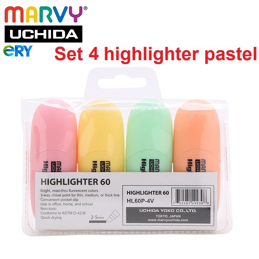 [Ship hỏa tốc] Bộ bút đánh dấu màu pastel Marvy - Highlighter 60P-4V, 60P-6V sản phẩm chất lượng cao - ByLy Store