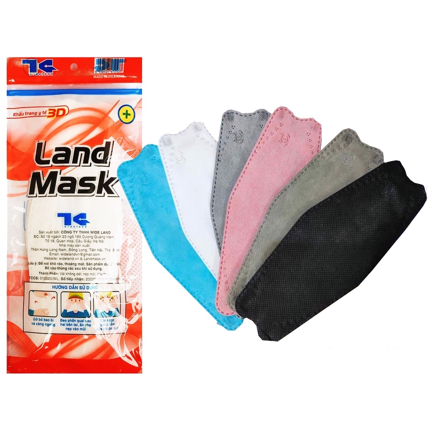 Khẩu Trang Y Tế Kháng Khuẩn 4D LAND, AIR MASK Cao cấp chính hãng DC TT TH TM 3D 5D 6D N95 3M KF94 cho trẻ em bé 1-13T.