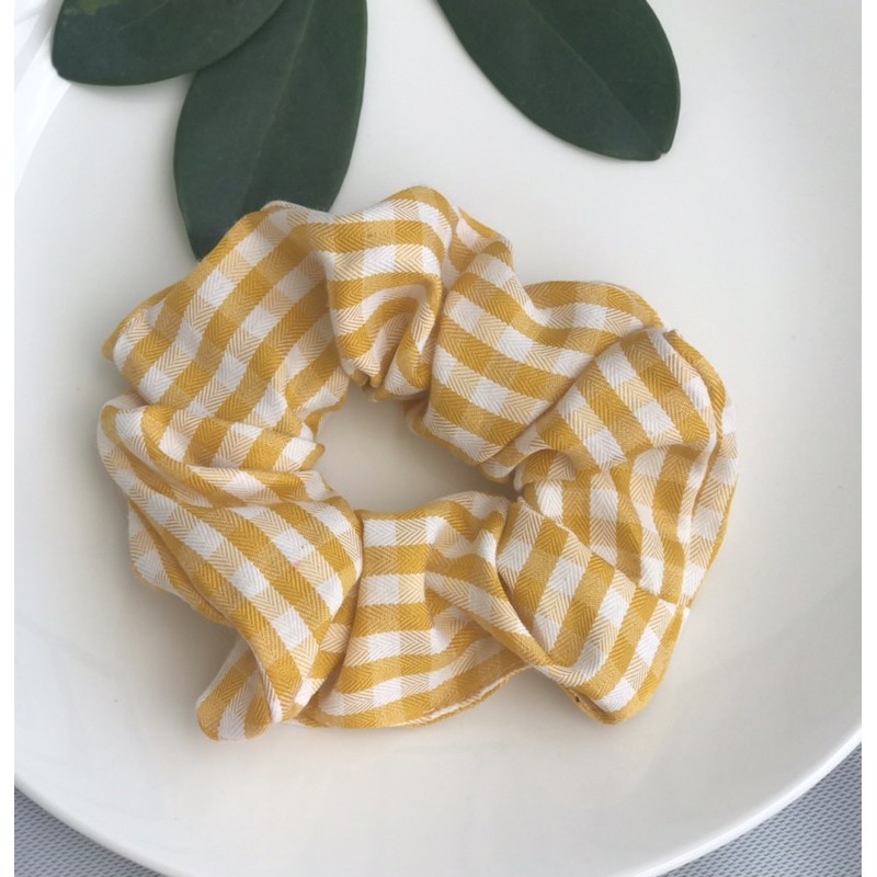 Dây buộc tóc Scrunchies vải caro in hoa Daisy