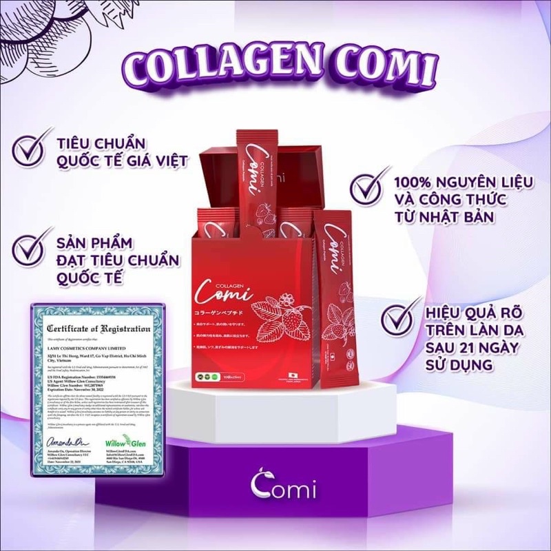 Collagen Comi Nhật Bản, trắng da chống lão hóa (Hộp 10 gói) - 1h tặng 1 nạ cừu