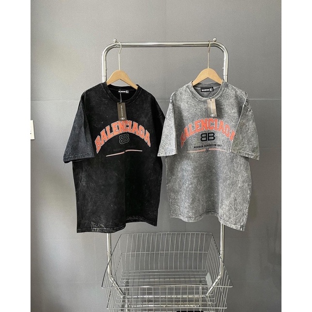 ÁO THUN TAY LỠ WASH BALENCIAGAAA FORM UNISEX NAM NỮ (hình chụp thật)