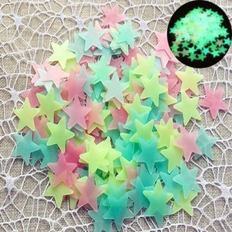 Set 100 Sticker Ngôi Sao 3D Dạ Quang Dán Tường Trang Trí