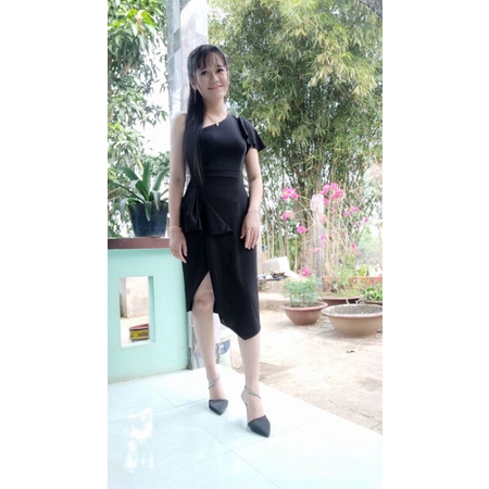 (Thanh lí) Váy body xếp li eo lệch vai