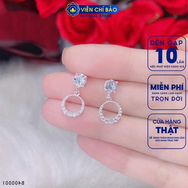 Bông tai bạc nữ tròn móc đá trắng chất liệu bạc S925 thời trang phụ kiện trang sức nữ Viễn Chí Bảo B400001