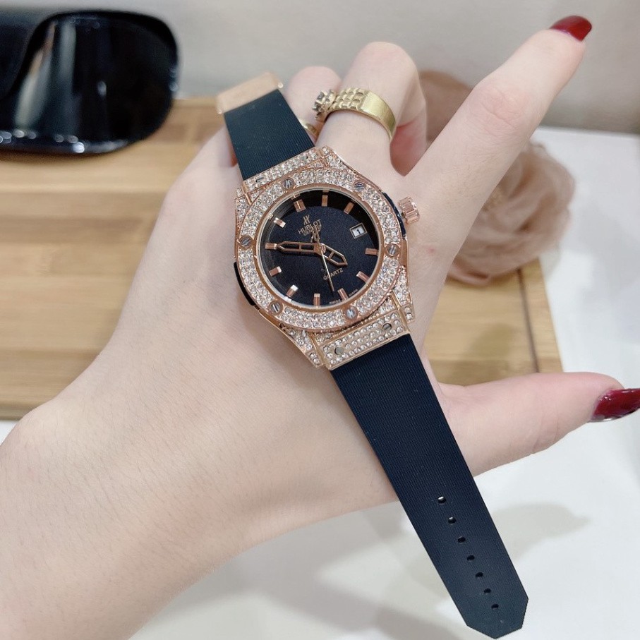 (Hublot hương vani) Đồng hồ nữ Hublot, dây silicon, hàng full box (601), thẻ bảo hành 12 tháng