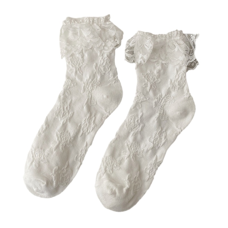 Vớ Cotton Cổ Thấp Phối Ren Nhún Bèo Phong Cách Lolita Thời Trang Cho Nữ