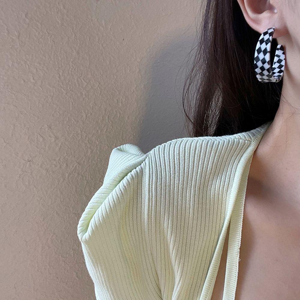 EXPEN Bông Tai Dạng Vòng Họa Tiết Ca Rô Bằng Nhựa Resin Thiết Kế Tinh Tế Thời Trang