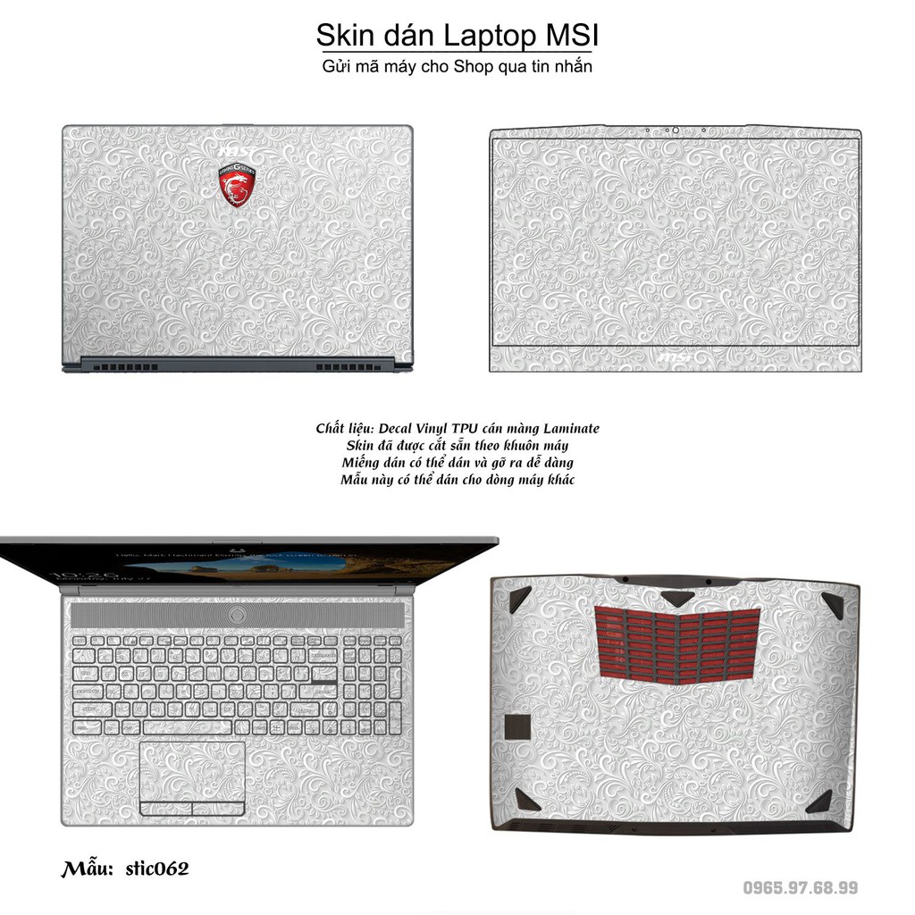 Skin dán Laptop MSI in hình Hoa văn sticker _nhiều mẫu 11 (inbox mã máy cho Shop)