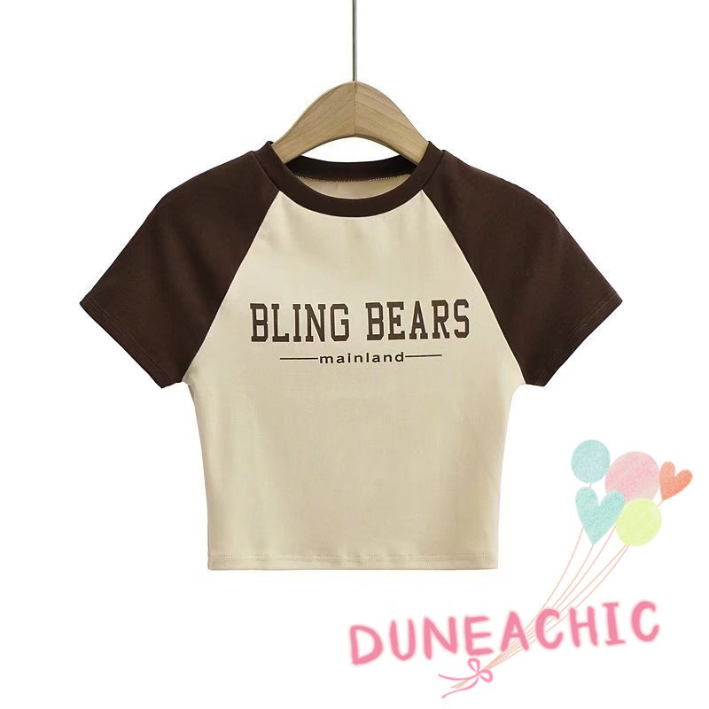 DUNEA Áo Thun In Chữ Phối Màu Thời Trang Cho Nữ